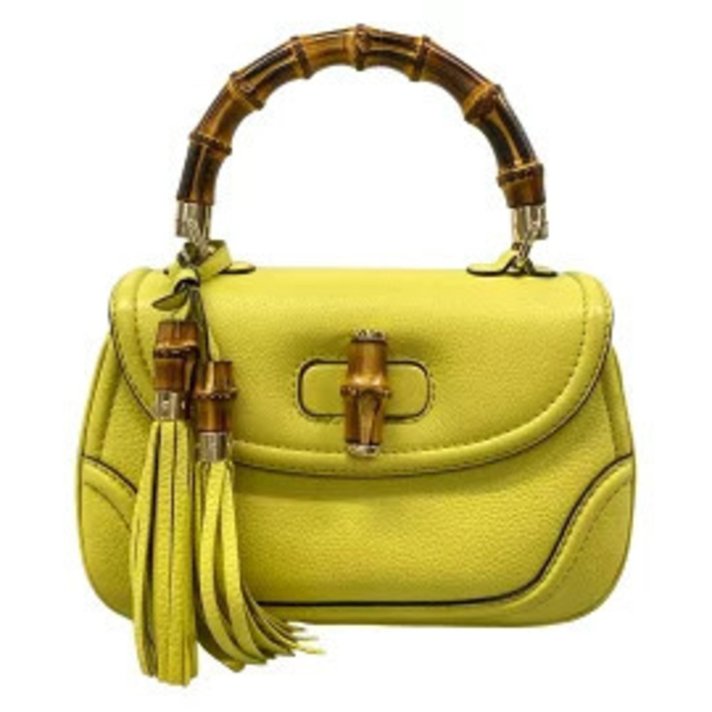 Gucci Bamboo Tassel Turn Lock Crossbody Bag Leather Yellow